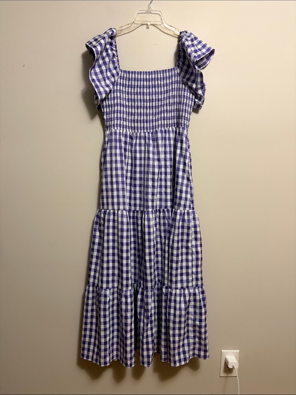 Buddy Love Purple and White Gingham Smocked Maxi Dress Large